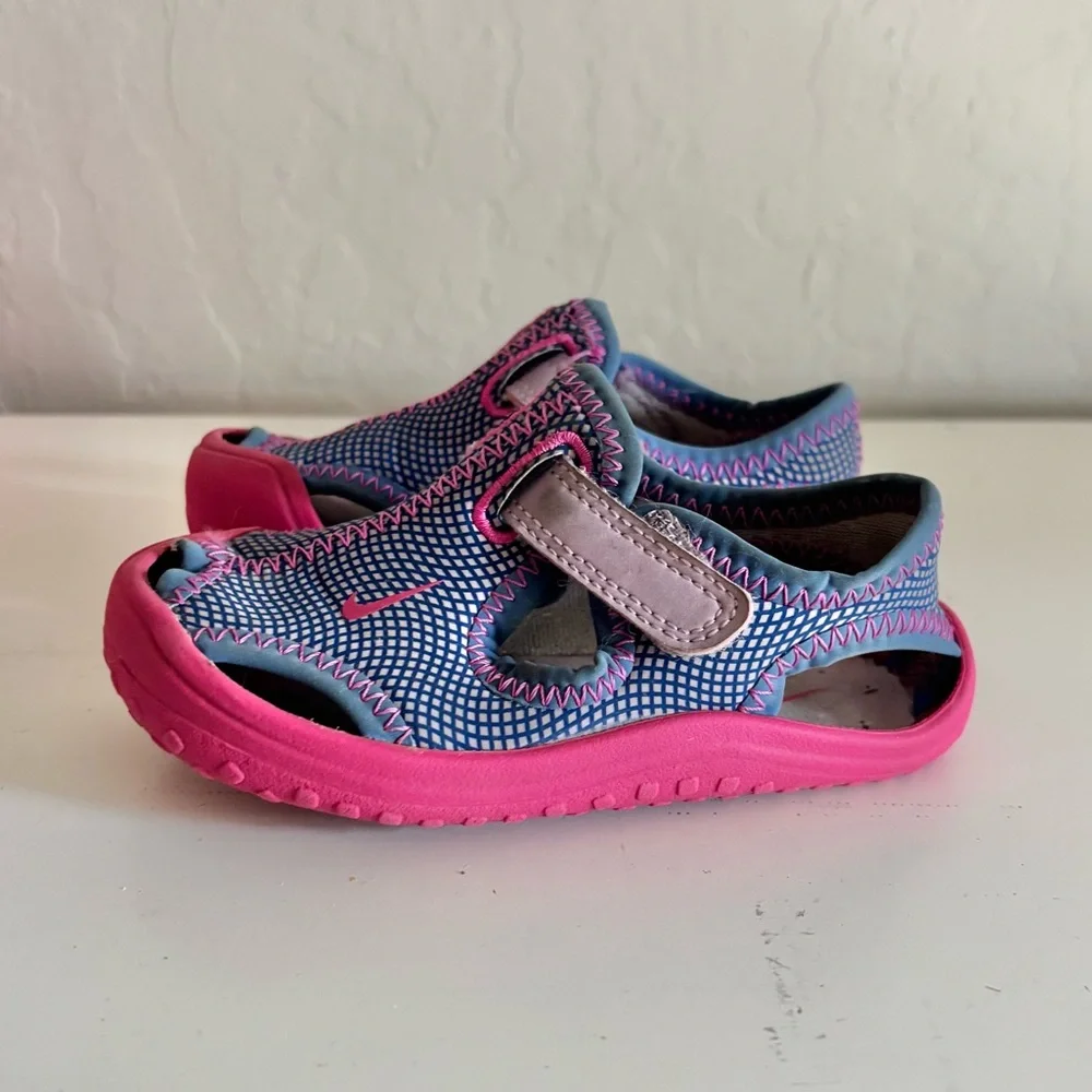 Nike Kids Pink and Blue Slip-On Sandals
